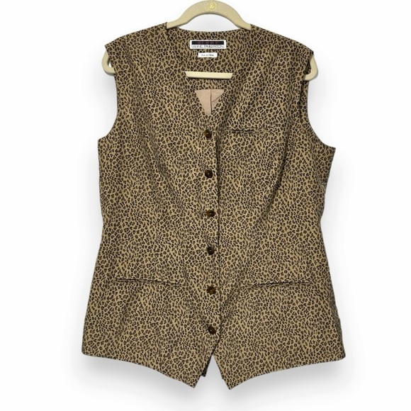 Vintage Glory Anne Pinkerton Cheetah Print Silk Beige Vest Women’s Size Large - Picture 1 of 16